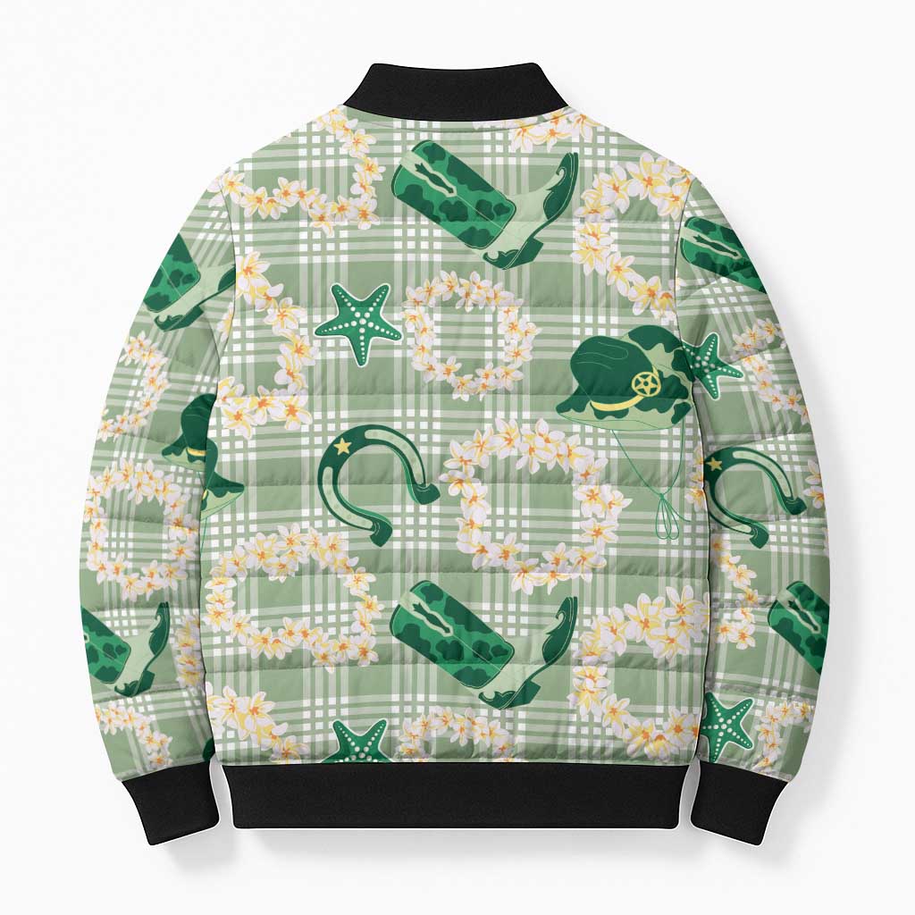 Aloha Hawaii Paniolo Mint Palaka Bomber Puffer Jacket Coastal Rodeo - Polynesian Pride