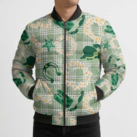 Aloha Hawaii Paniolo Mint Palaka Bomber Puffer Jacket Coastal Rodeo - Polynesian Pride