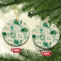 Aloha Hawaii Paniolo Mint Palaka Ceramic Ornament Coastal Rodeo LT7 Circle Mint - Polynesian Pride