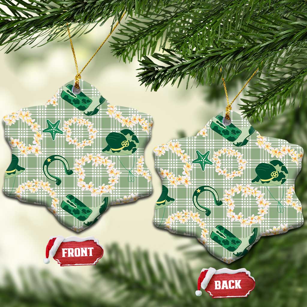 Aloha Hawaii Paniolo Mint Palaka Ceramic Ornament Coastal Rodeo LT7 Snow Flake Mint - Polynesian Pride