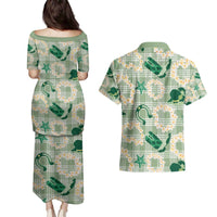 Aloha Hawaii Paniolo Mint Palaka Couples Matching Puletasi and Hawaiian Shirt Coastal Rodeo - Polynesian Pride