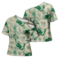 Aloha Hawaii Paniolo Mint Palaka Cross Shoulder Shirt Coastal Rodeo - Polynesian Pride