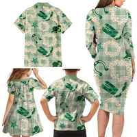 Aloha Hawaii Paniolo Mint Palaka Family Matching Long Sleeve Bodycon Dress and Hawaiian Shirt Coastal Rodeo - Polynesian Pride