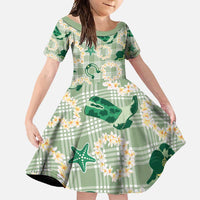 Aloha Hawaii Paniolo Mint Palaka Family Matching Off Shoulder Maxi Dress and Hawaiian Shirt Coastal Rodeo - Polynesian Pride