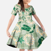 Aloha Hawaii Paniolo Mint Palaka Family Matching Puletasi and Hawaiian Shirt Coastal Rodeo LT7 Daughter's Dress Mint - Polynesian Pride