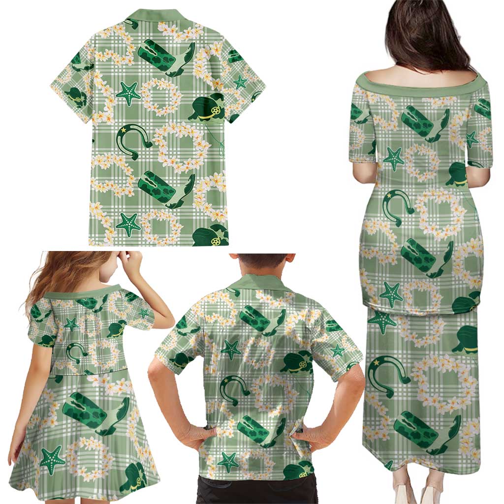 Aloha Hawaii Paniolo Mint Palaka Family Matching Puletasi and Hawaiian Shirt Coastal Rodeo LT7 - Polynesian Pride