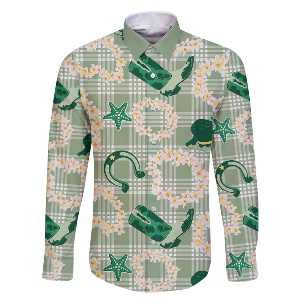 Aloha Hawaii Paniolo Mint Palaka Family Matching Puletasi and Hawaiian Shirt Coastal Rodeo LT7 Dad's Shirt - Long Sleeve Mint - Polynesian Pride