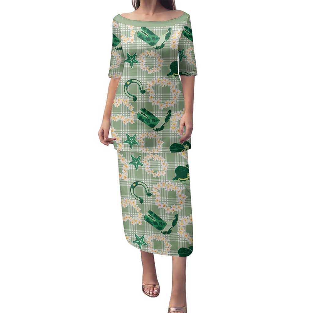 Aloha Hawaii Paniolo Mint Palaka Family Matching Puletasi and Hawaiian Shirt Coastal Rodeo LT7 Mom's Dress Mint - Polynesian Pride