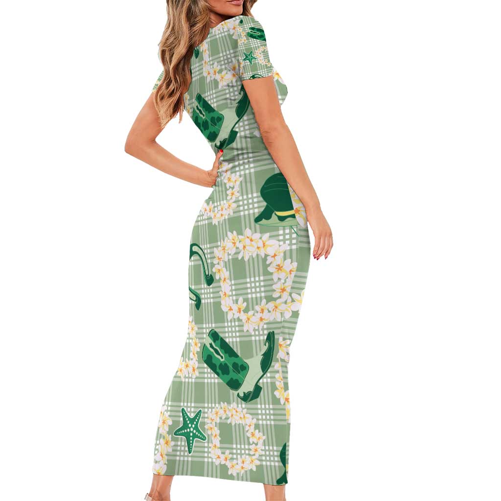 Aloha Hawaii Paniolo Mint Palaka Family Matching Short Sleeve Bodycon Dress and Hawaiian Shirt Coastal Rodeo - Polynesian Pride