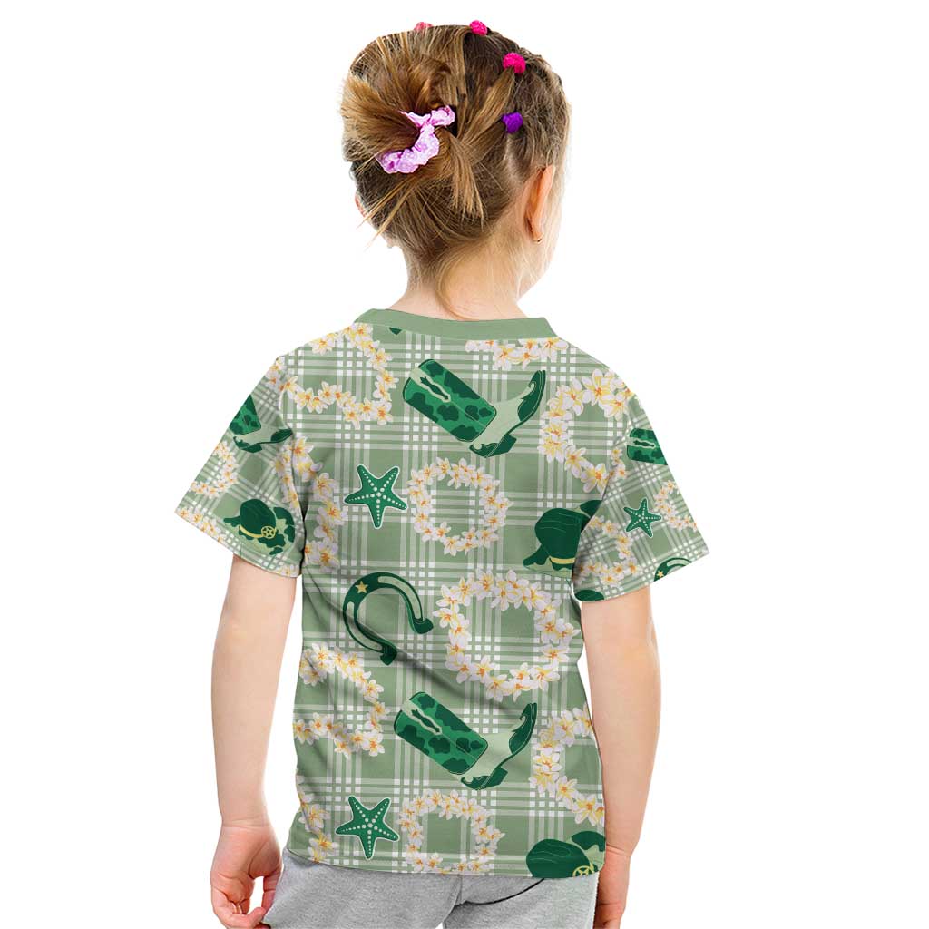 Aloha Hawaii Paniolo Mint Palaka Kid T Shirt Coastal Rodeo - Polynesian Pride