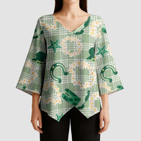 Aloha Hawaii Paniolo Mint Palaka Kimono Sleeve Blouse Coastal Rodeo - Polynesian Pride