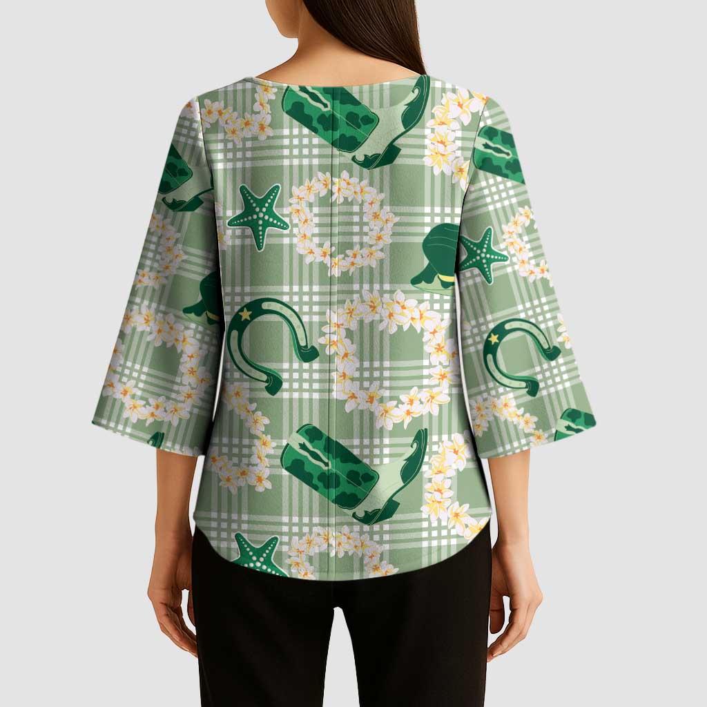 Aloha Hawaii Paniolo Mint Palaka Kimono Sleeve Blouse Coastal Rodeo - Polynesian Pride