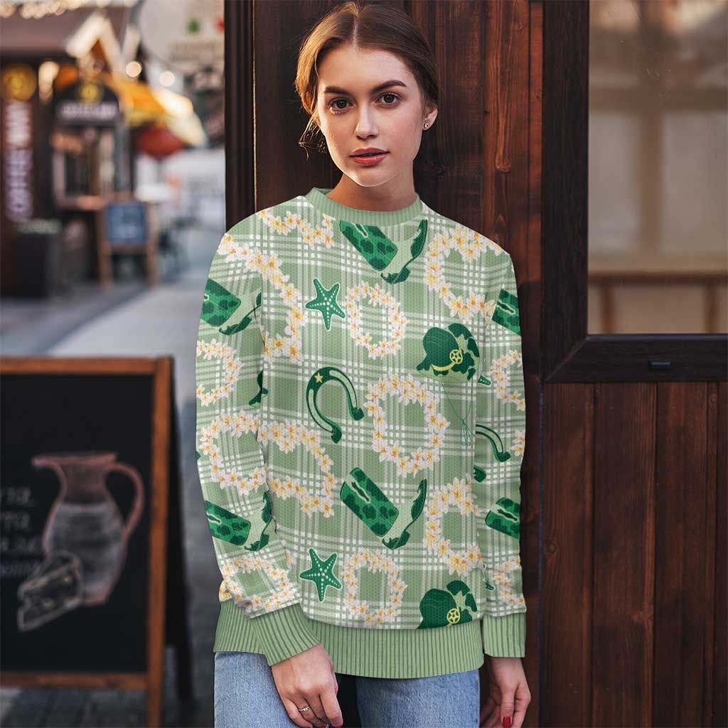 Aloha Hawaii Paniolo Mint Palaka Ugly Christmas Sweater Coastal Rodeo - Polynesian Pride