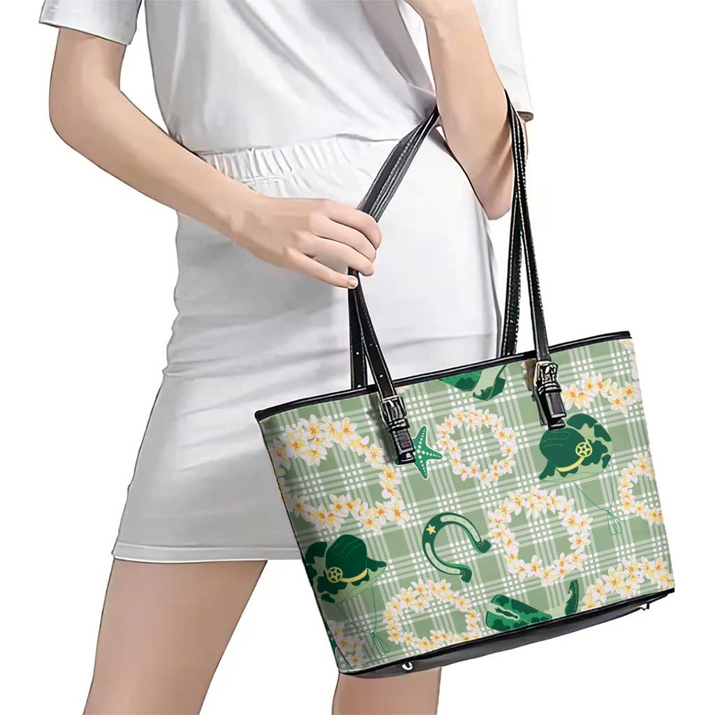 Aloha Hawaii Paniolo Mint Palaka Leather Tote Bag Coastal Rodeo LT7 - Polynesian Pride