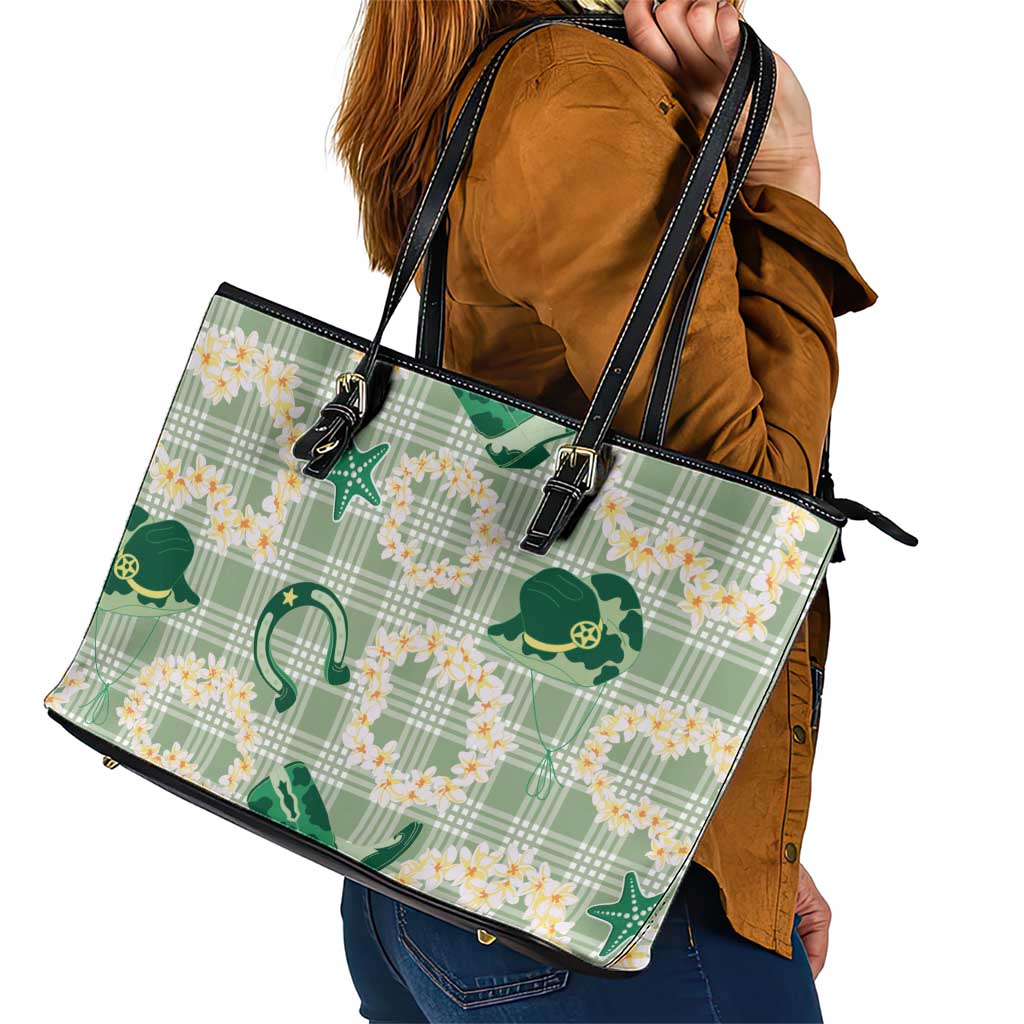 Aloha Hawaii Paniolo Mint Palaka Leather Tote Bag Coastal Rodeo LT7 - Polynesian Pride