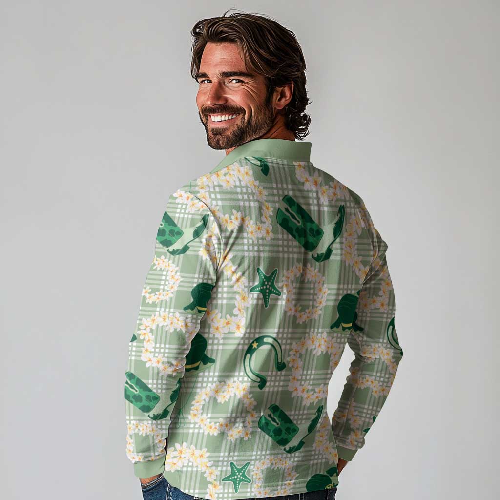 Aloha Hawaii Paniolo Mint Palaka Long Sleeve Polo Shirt Coastal Rodeo - Polynesian Pride