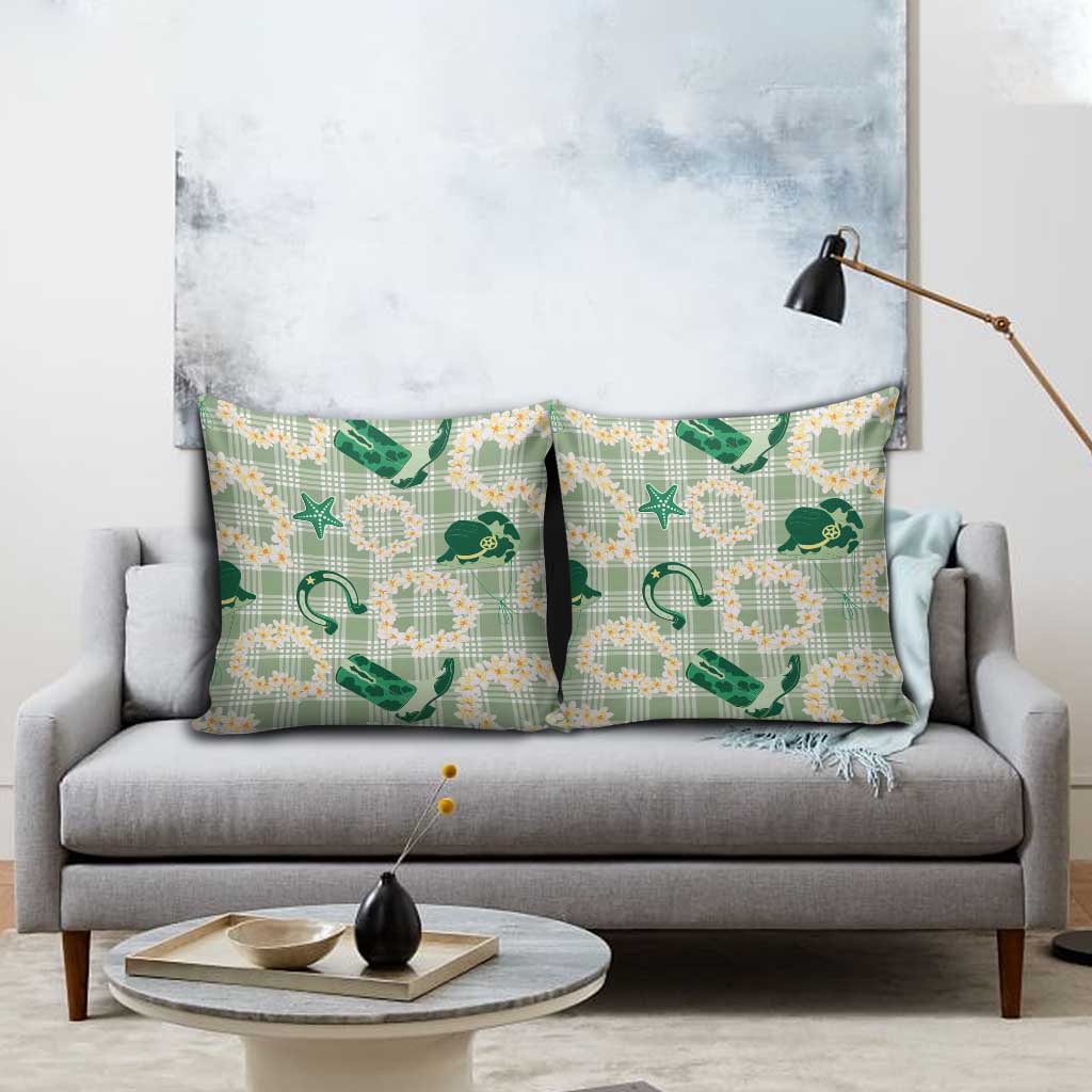 Aloha Hawaii Paniolo Mint Palaka Pillow Cover Coastal Rodeo LT7 - Polynesian Pride