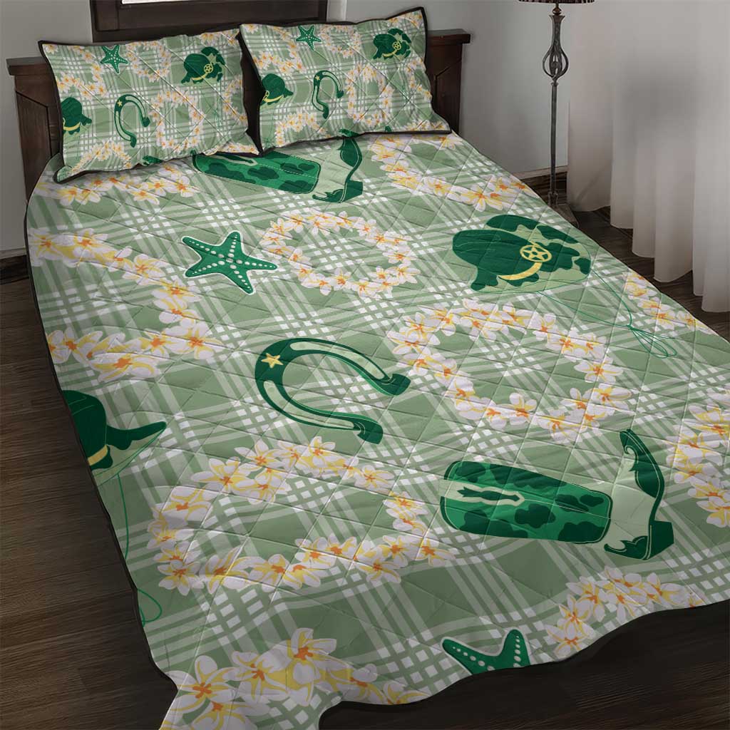 Aloha Hawaii Paniolo Mint Palaka Quilt Bed Set Coastal Rodeo - Polynesian Pride