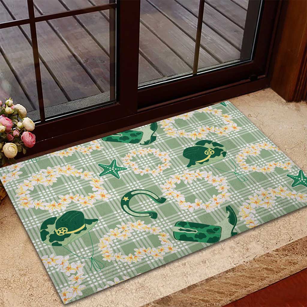 Aloha Hawaii Paniolo Mint Palaka Rubber Doormat Coastal Rodeo - Polynesian Pride