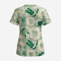 Aloha Hawaii Paniolo Mint Palaka Scrub Top Coastal Rodeo - Polynesian Pride