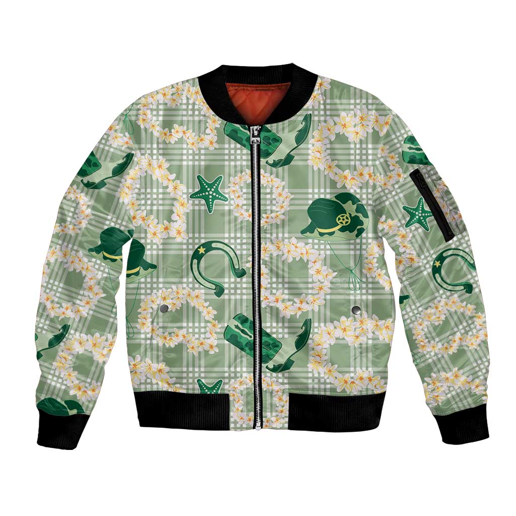 Aloha Hawaii Paniolo Mint Palaka Sleeve Zip Bomber Jacket Coastal Rodeo LT7 Unisex Mint - Polynesian Pride