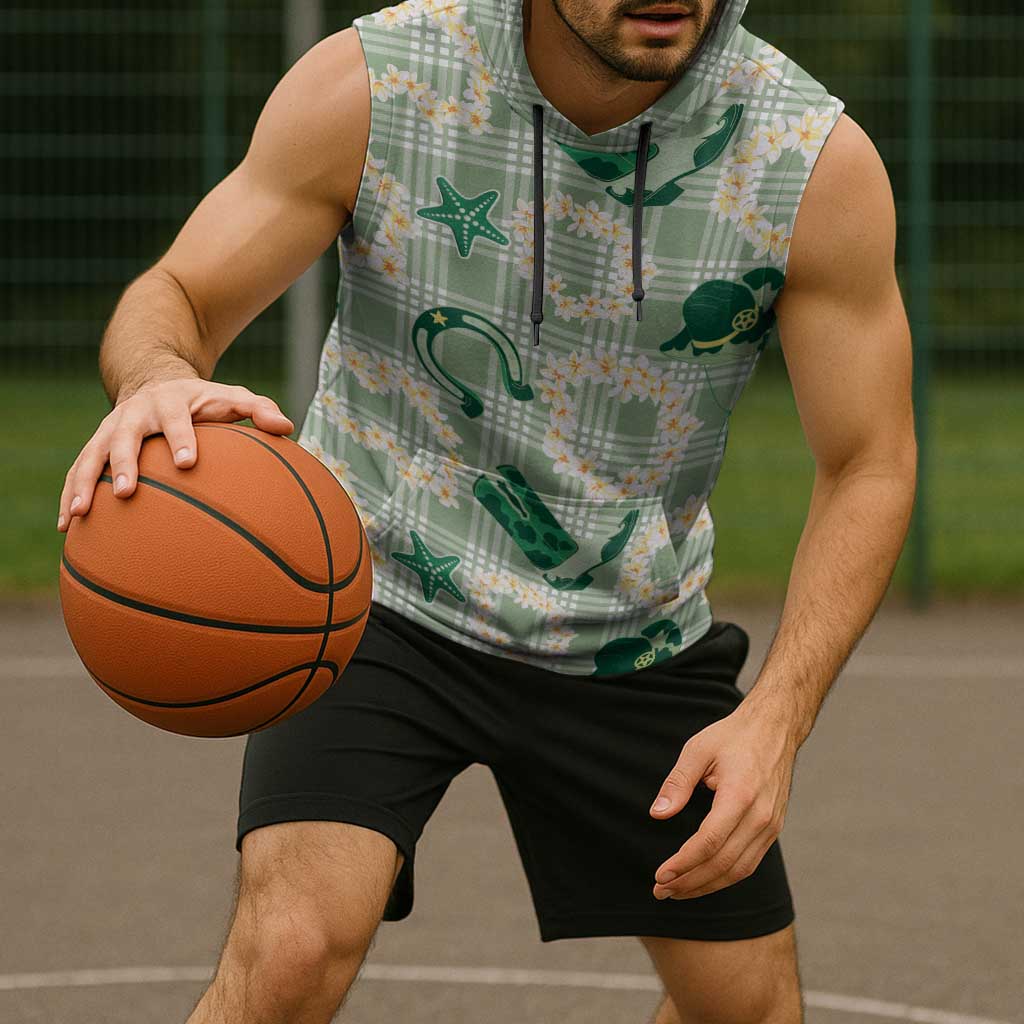 Aloha Hawaii Paniolo Mint Palaka Sleeveless Hoodie Coastal Rodeo - Polynesian Pride