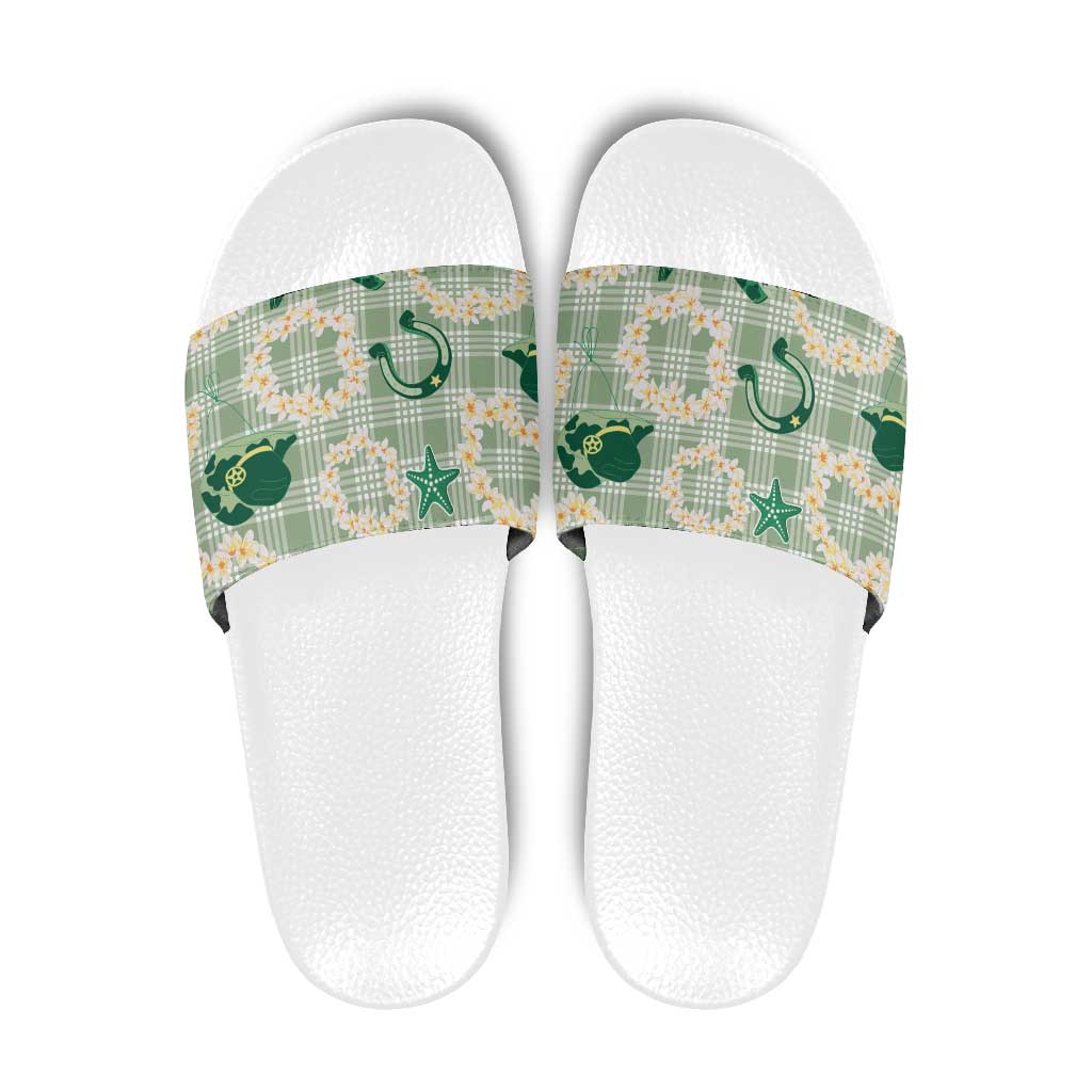Aloha Hawaii Paniolo Mint Palaka Slide Sandals Coastal Rodeo LT7 Mint - Polynesian Pride