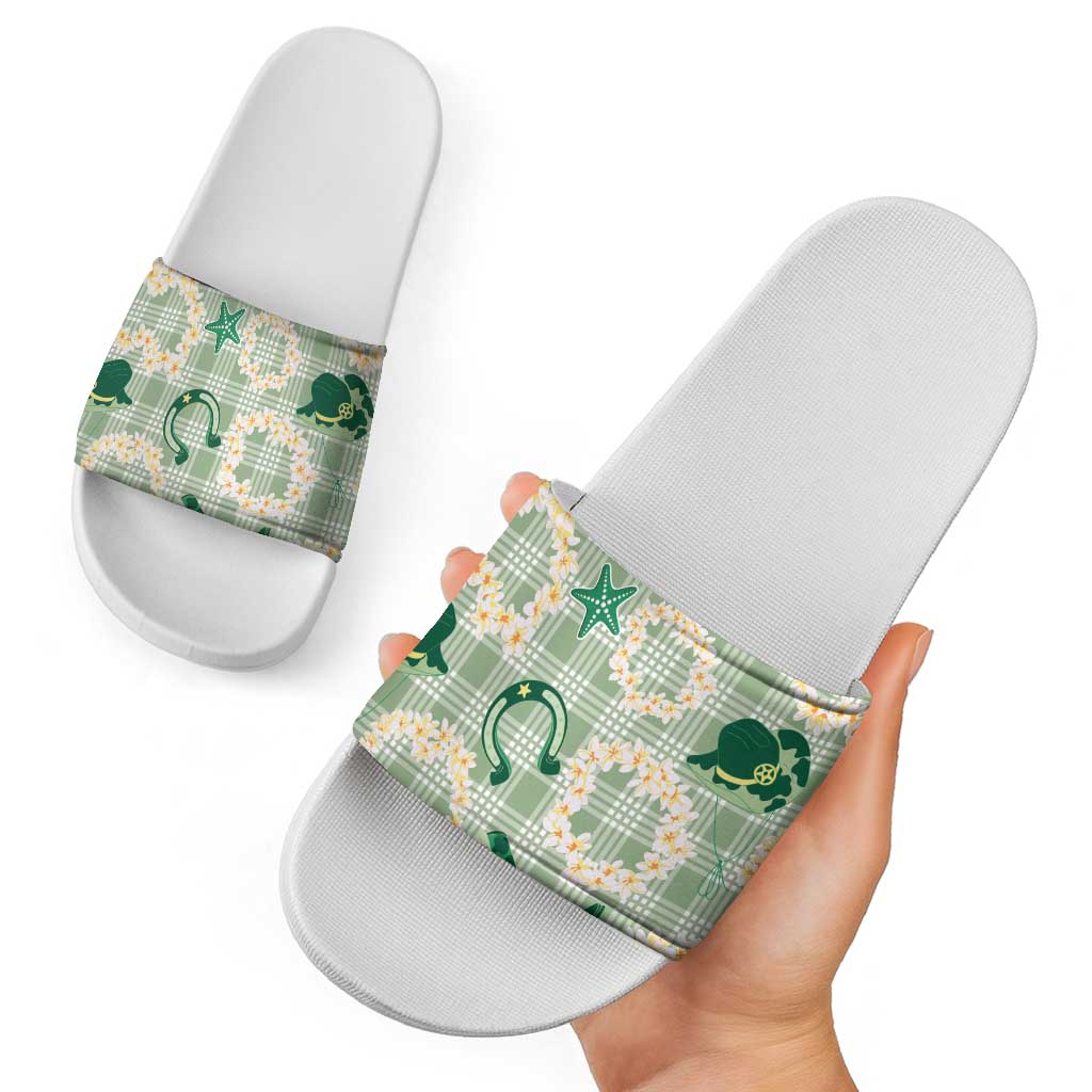 Aloha Hawaii Paniolo Mint Palaka Slide Sandals Coastal Rodeo LT7 - Polynesian Pride