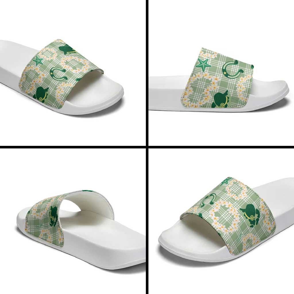 Aloha Hawaii Paniolo Mint Palaka Slide Sandals Coastal Rodeo LT7 - Polynesian Pride