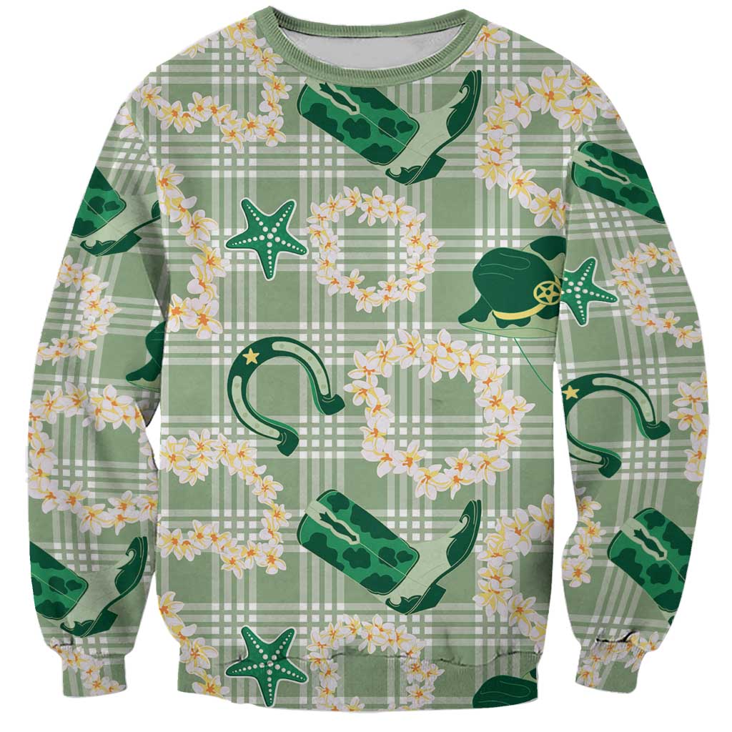 Aloha Hawaii Paniolo Mint Palaka Sweatshirt Coastal Rodeo - Polynesian Pride