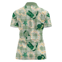 Aloha Hawaii Paniolo Mint Palaka Women Polo Shirt Coastal Rodeo - Polynesian Pride