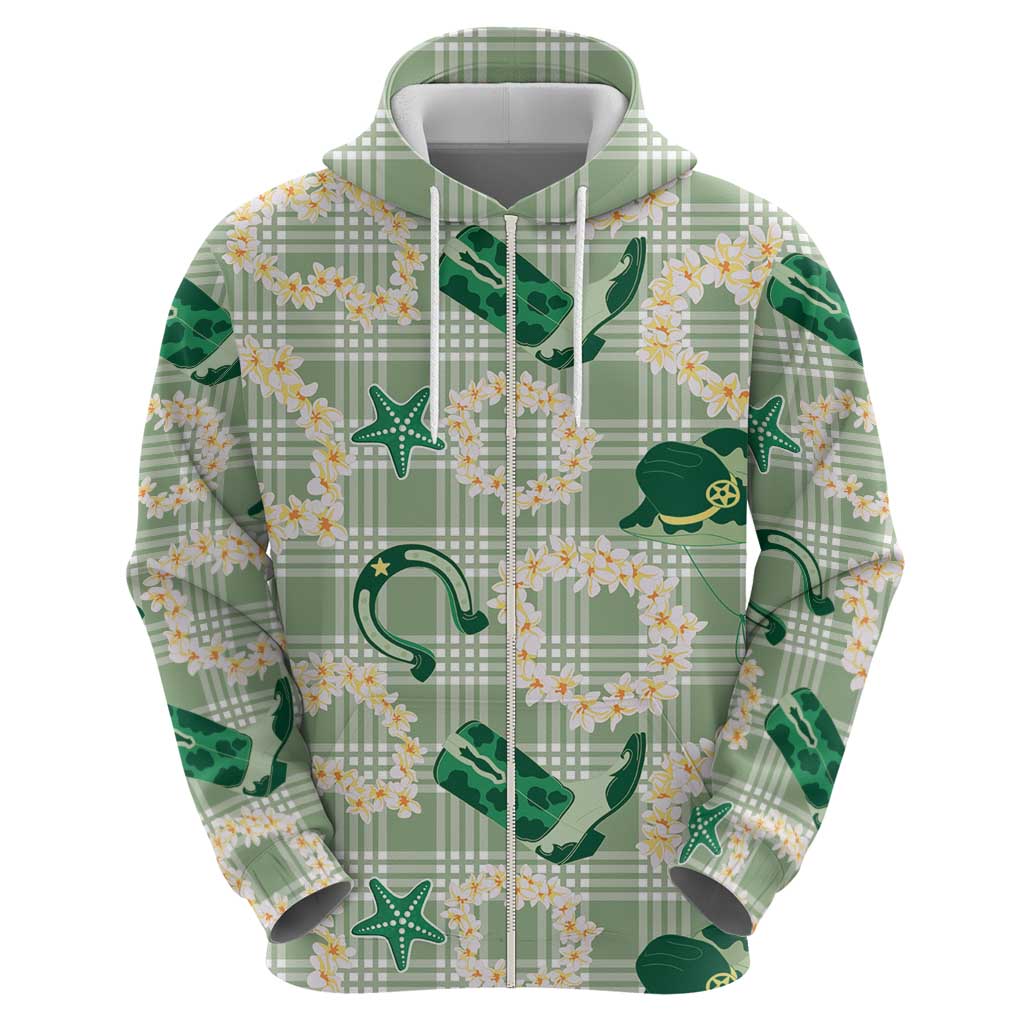 Aloha Hawaii Paniolo Mint Palaka Zip Hoodie Coastal Rodeo LT7 - Polynesian Pride