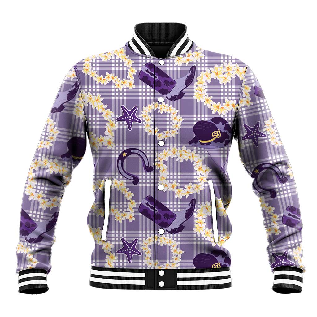Aloha Hawaii Paniolo Lavender Palaka Baseball Jacket Coastal Rodeo - Polynesian Pride