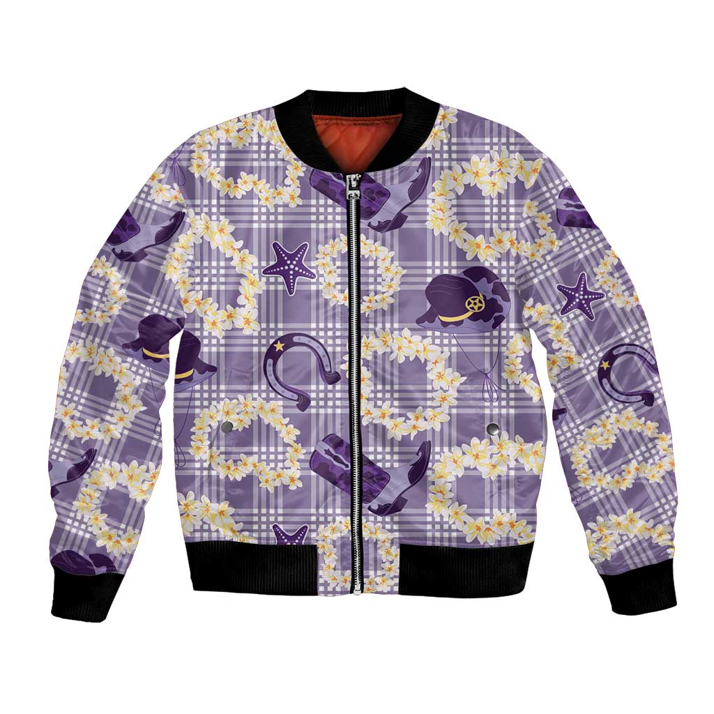 Aloha Hawaii Paniolo Lavender Palaka Bomber Jacket Coastal Rodeo LT7 Unisex Lavender - Polynesian Pride