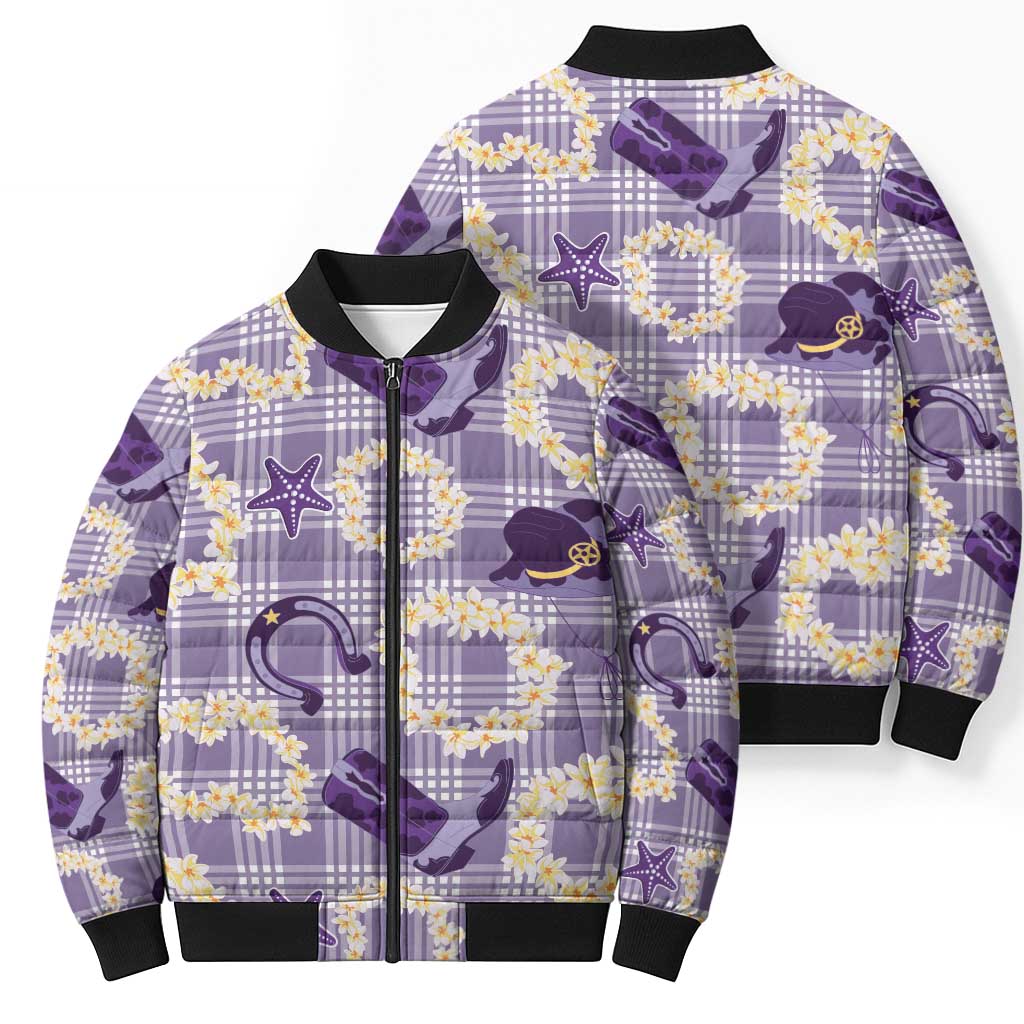 Aloha Hawaii Paniolo Lavender Palaka Bomber Puffer Jacket Coastal Rodeo - Polynesian Pride