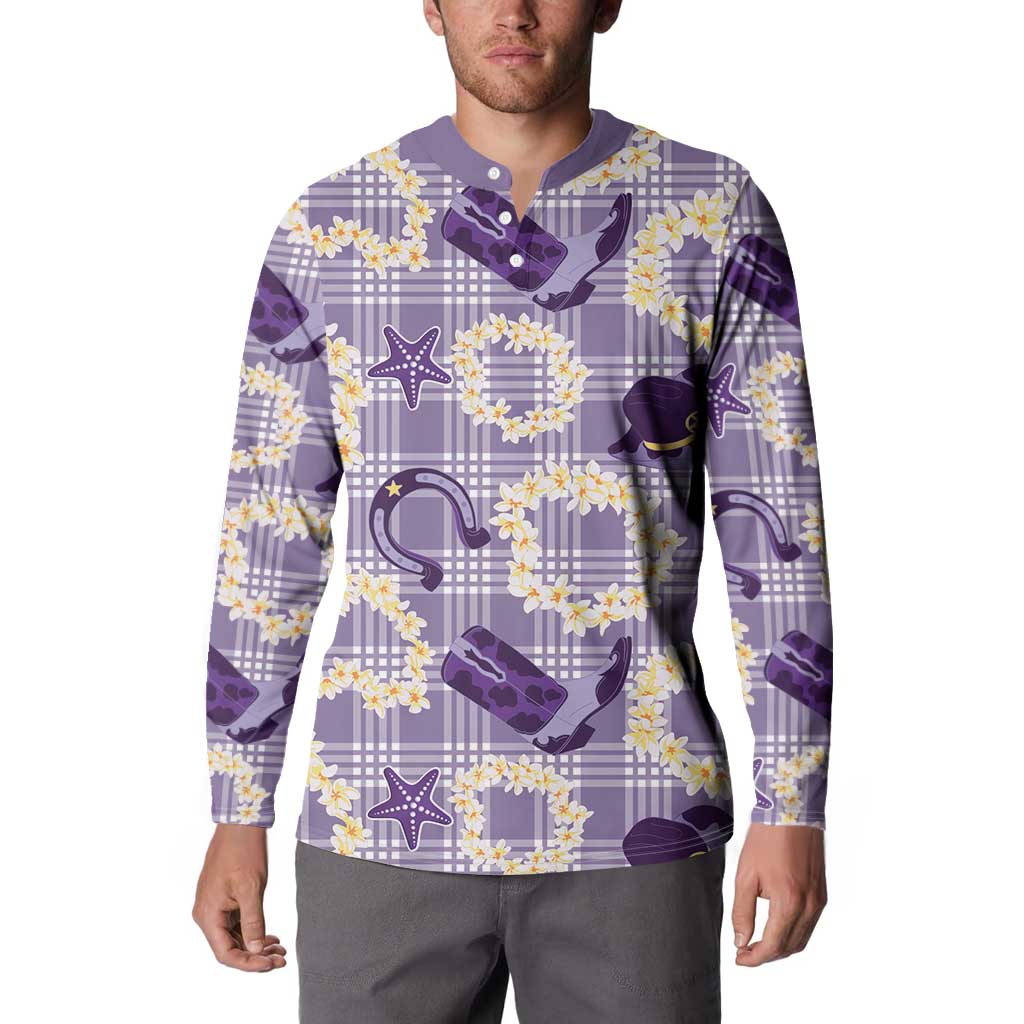 Aloha Hawaii Paniolo Lavender Palaka Button Sweatshirt Coastal Rodeo - Polynesian Pride