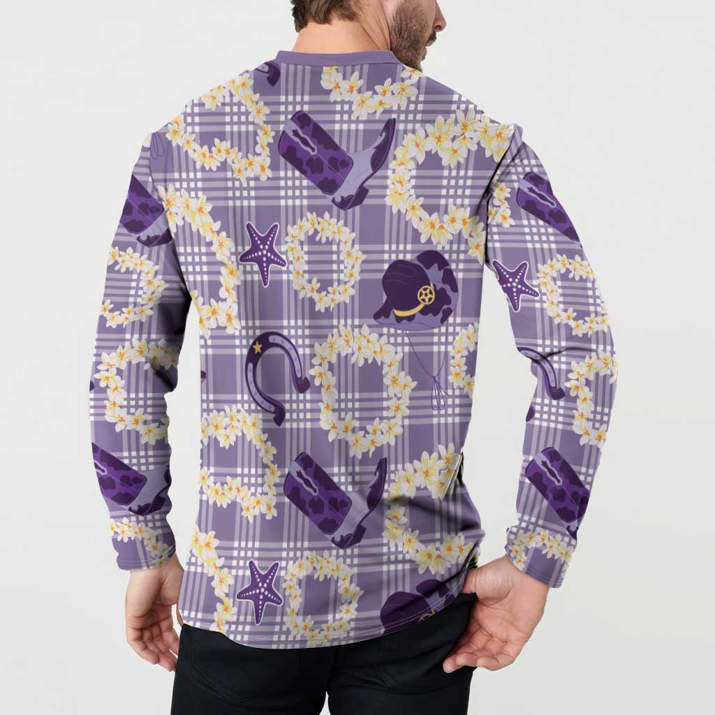 Aloha Hawaii Paniolo Lavender Palaka Button Sweatshirt Coastal Rodeo - Polynesian Pride