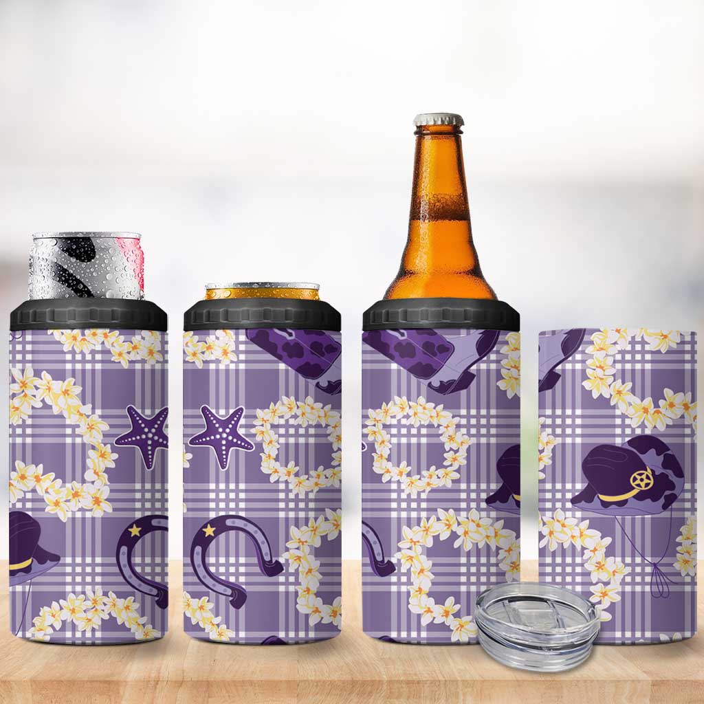 Aloha Hawaii Paniolo Lavender Palaka 4 in 1 Can Cooler Tumbler Coastal Rodeo - Polynesian Pride