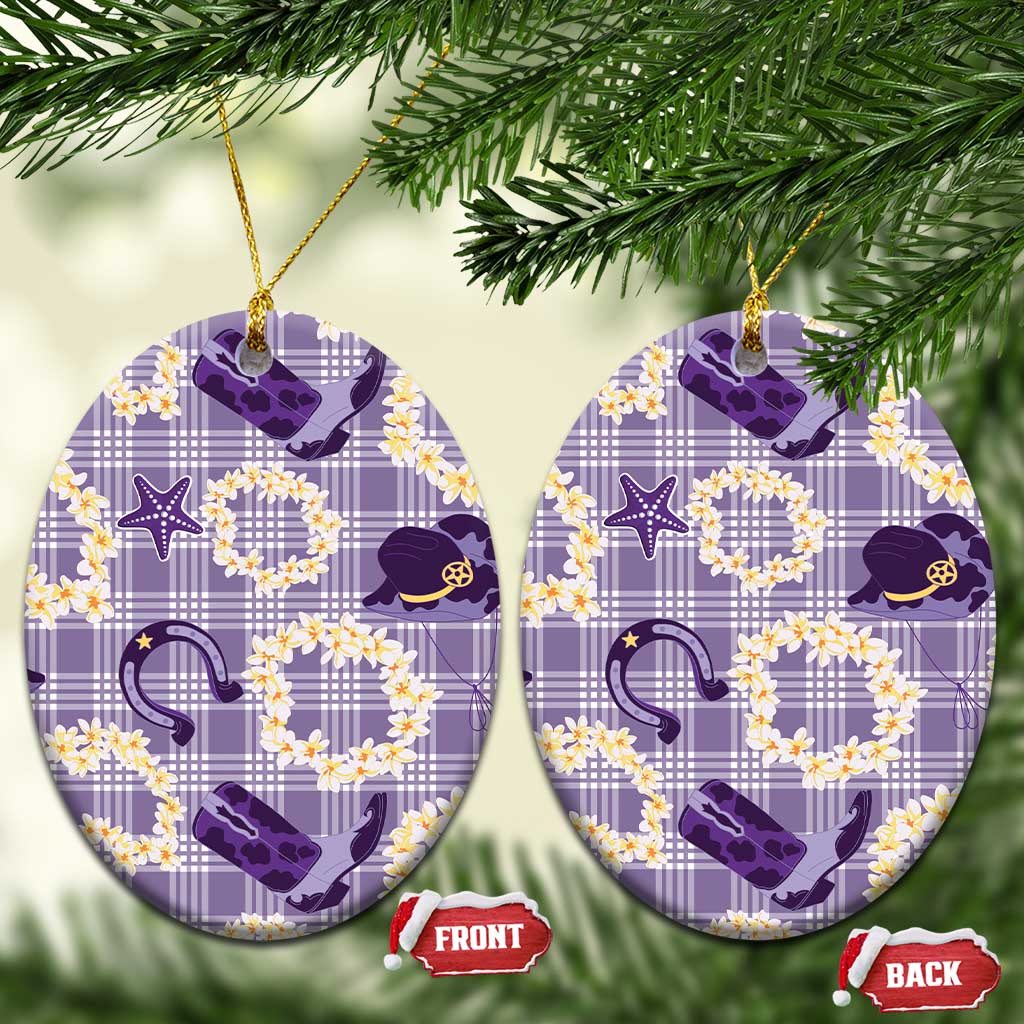 Aloha Hawaii Paniolo Lavender Palaka Ceramic Ornament Coastal Rodeo LT7 Oval Lavender - Polynesian Pride