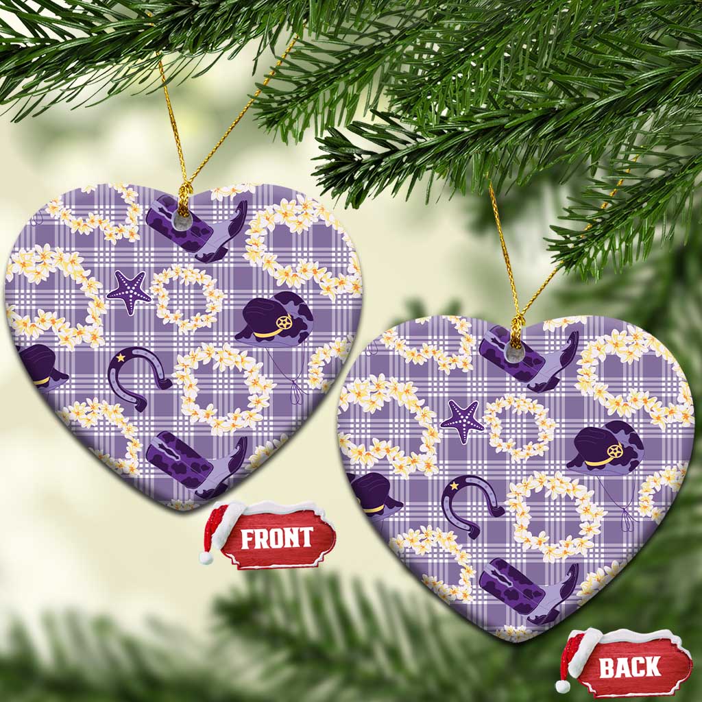 Aloha Hawaii Paniolo Lavender Palaka Ceramic Ornament Coastal Rodeo LT7 Heart Lavender - Polynesian Pride