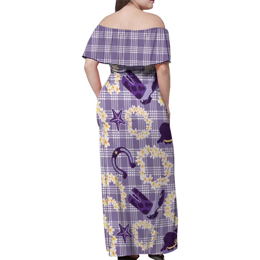 Aloha Hawaii Paniolo Lavender Palaka Family Matching Off Shoulder Maxi Dress and Hawaiian Shirt Coastal Rodeo - Polynesian Pride
