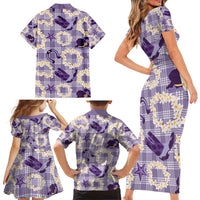 Aloha Hawaii Paniolo Lavender Palaka Family Matching Short Sleeve Bodycon Dress and Hawaiian Shirt Coastal Rodeo - Polynesian Pride