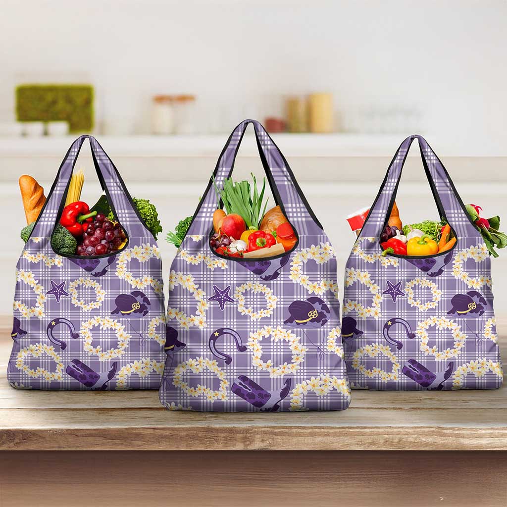 Aloha Hawaii Paniolo Lavender Palaka Grocery Bag Coastal Rodeo - Polynesian Pride