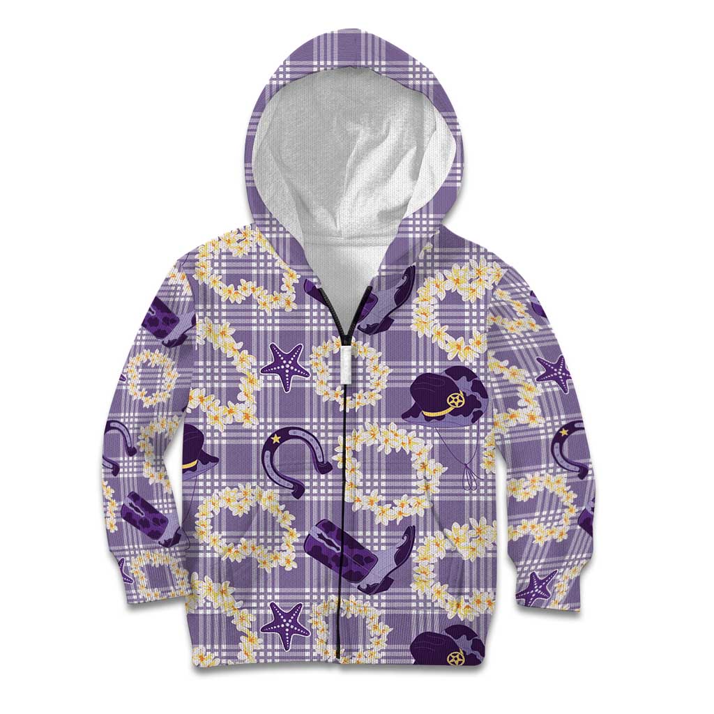 Aloha Hawaii Paniolo Lavender Palaka Kid Hoodie Coastal Rodeo - Polynesian Pride