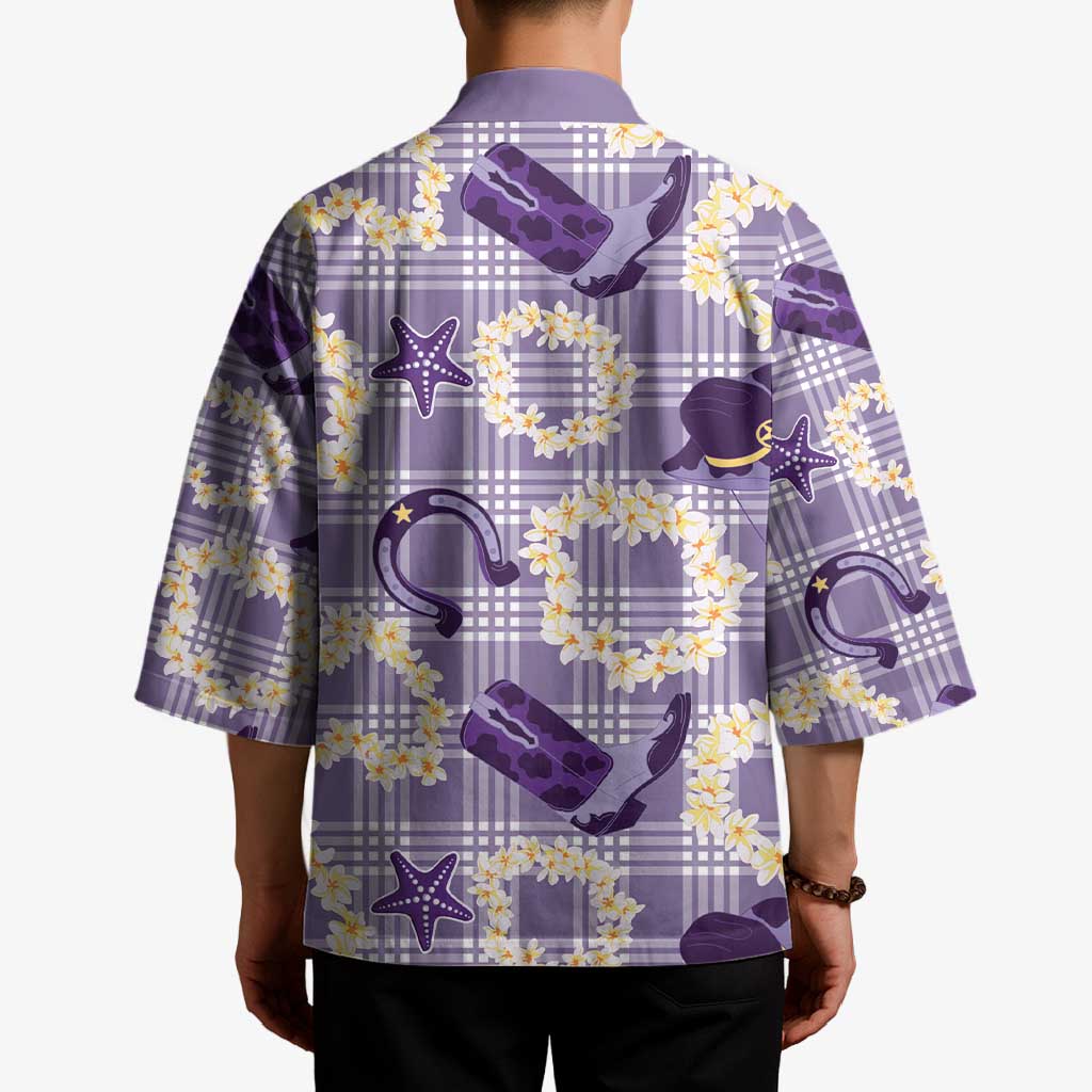 Aloha Hawaii Paniolo Lavender Palaka Kimono Coastal Rodeo - Polynesian Pride