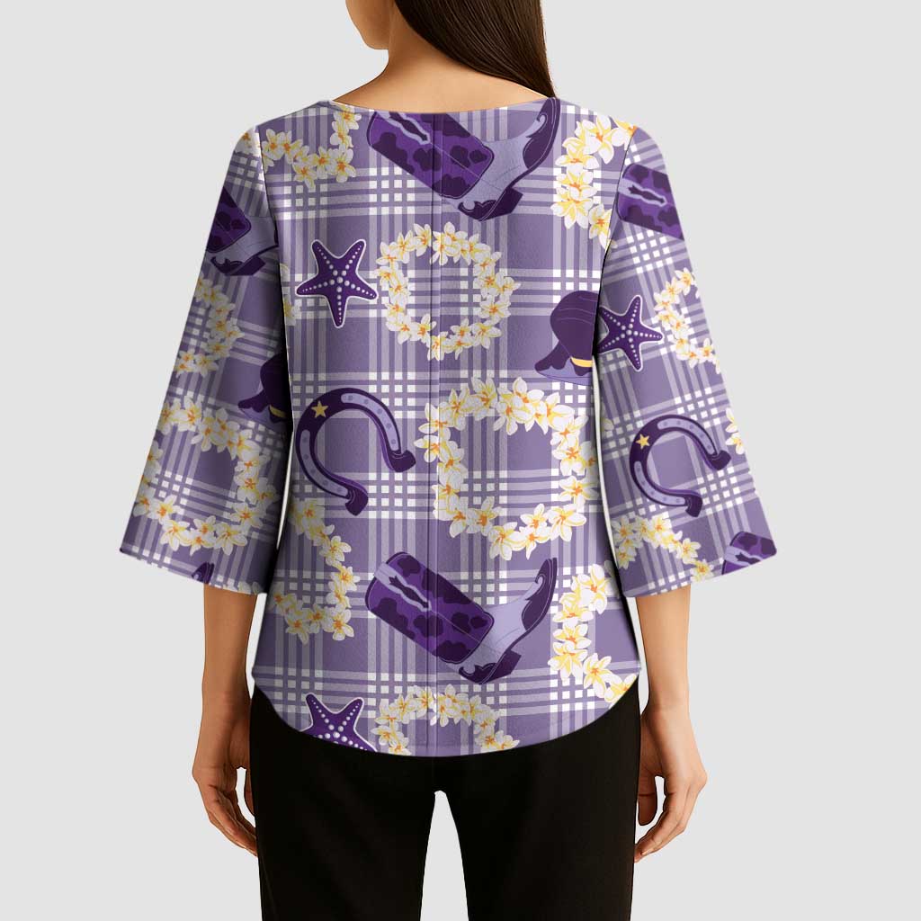 Aloha Hawaii Paniolo Lavender Palaka Kimono Sleeve Blouse Coastal Rodeo - Polynesian Pride