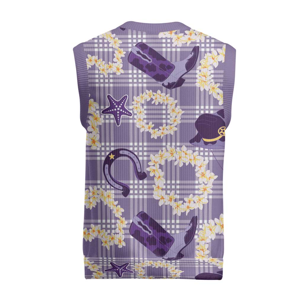 Aloha Hawaii Paniolo Lavender Palaka Christmas Knitted V-Neck Vest Coastal Rodeo - Polynesian Pride