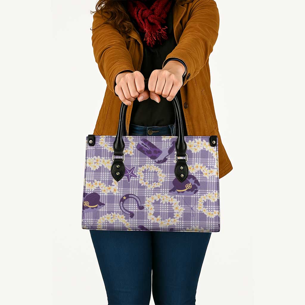 Aloha Hawaii Paniolo Lavender Palaka Leather Bag Coastal Rodeo - Polynesian Pride