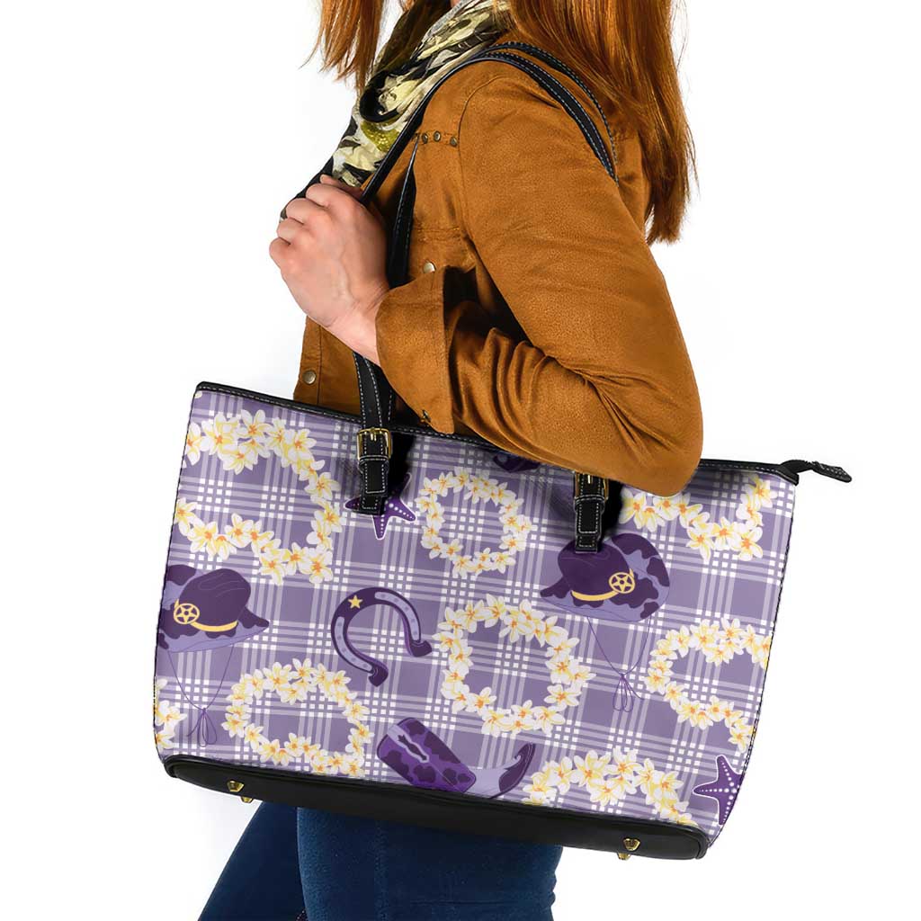 Aloha Hawaii Paniolo Lavender Palaka Leather Tote Bag Coastal Rodeo - Polynesian Pride