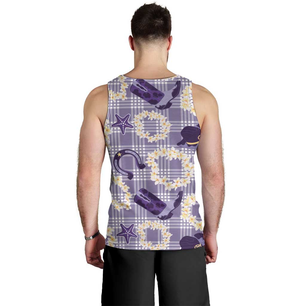 Aloha Hawaii Paniolo Lavender Palaka Men Tank Top Coastal Rodeo - Polynesian Pride